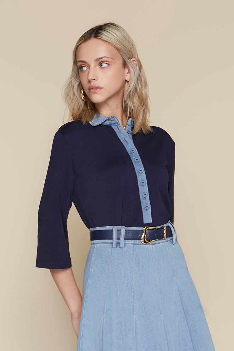 Elba Tee in Navy / Stone Wash Denim