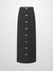 Button Design Denim Skirt-Black