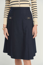 Wool Pleated Skirt- Navy