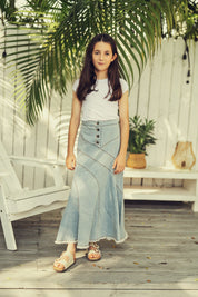 Tiered Denim Maxi Skirt