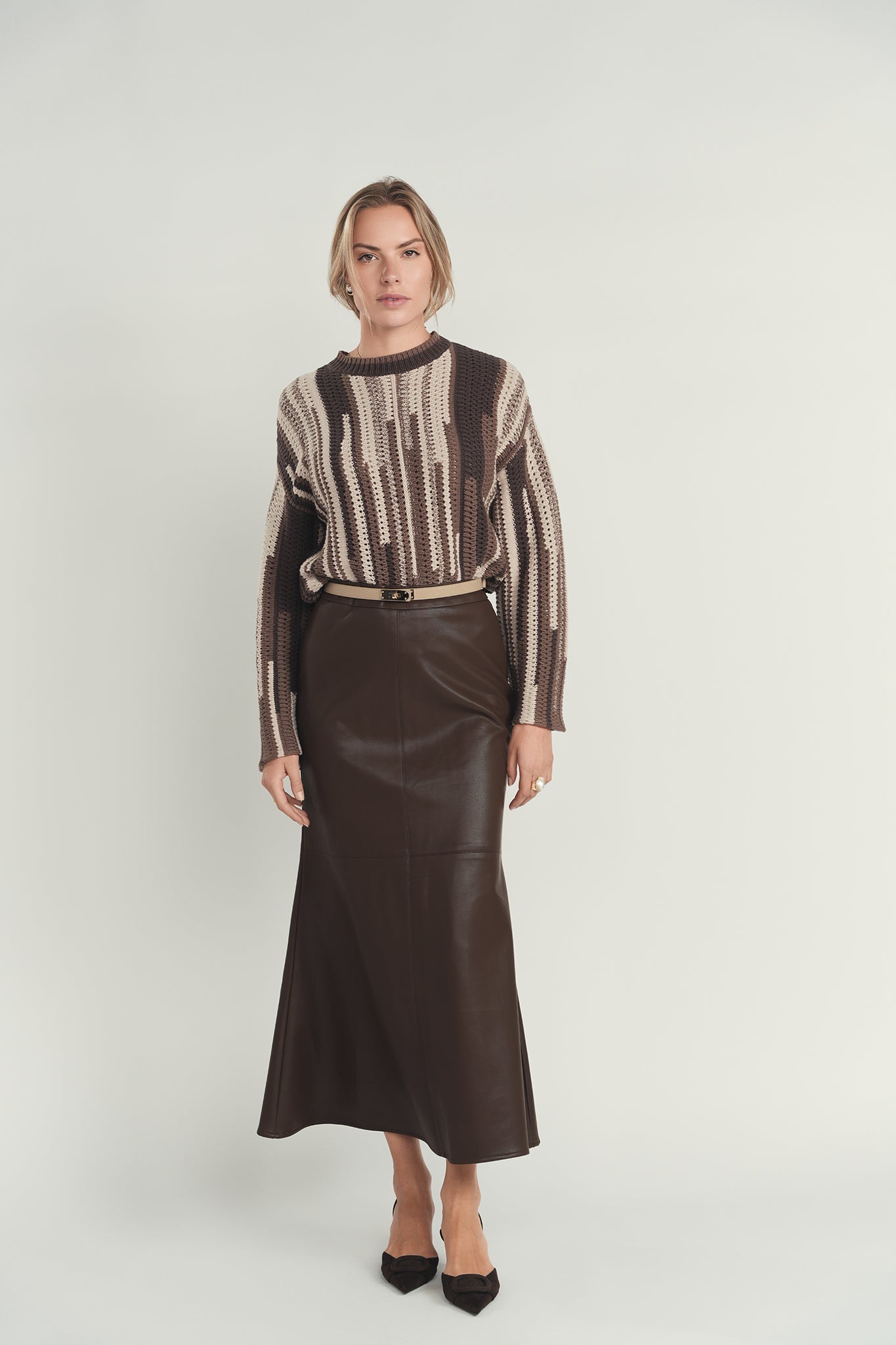 A-Line Leather Skirt- Brown