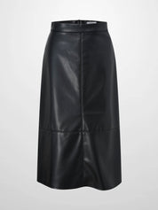 Short A-Line Seamed Faux Leather Skirt-Black