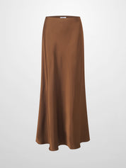 Solid Faux Satin Slip Skirt-Brown