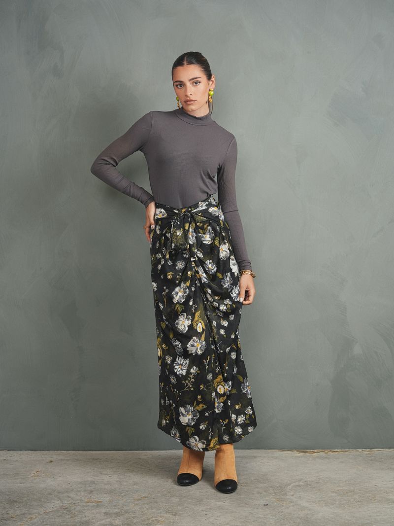 Tie-Front Draped Skirt