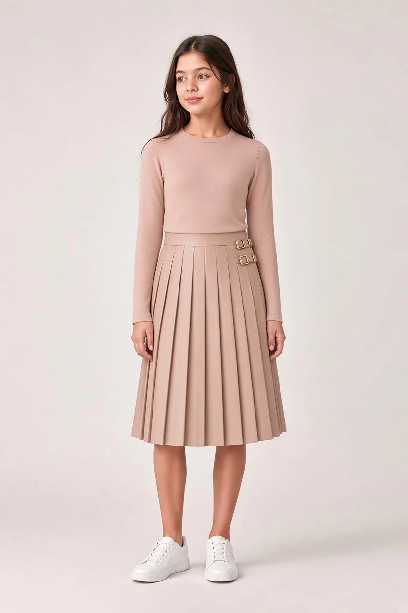 AD-BF Leather Pleated Buckle Skirt 13-256