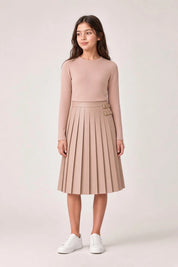AD-BF Leather Pleated Buckle Skirt 13-256