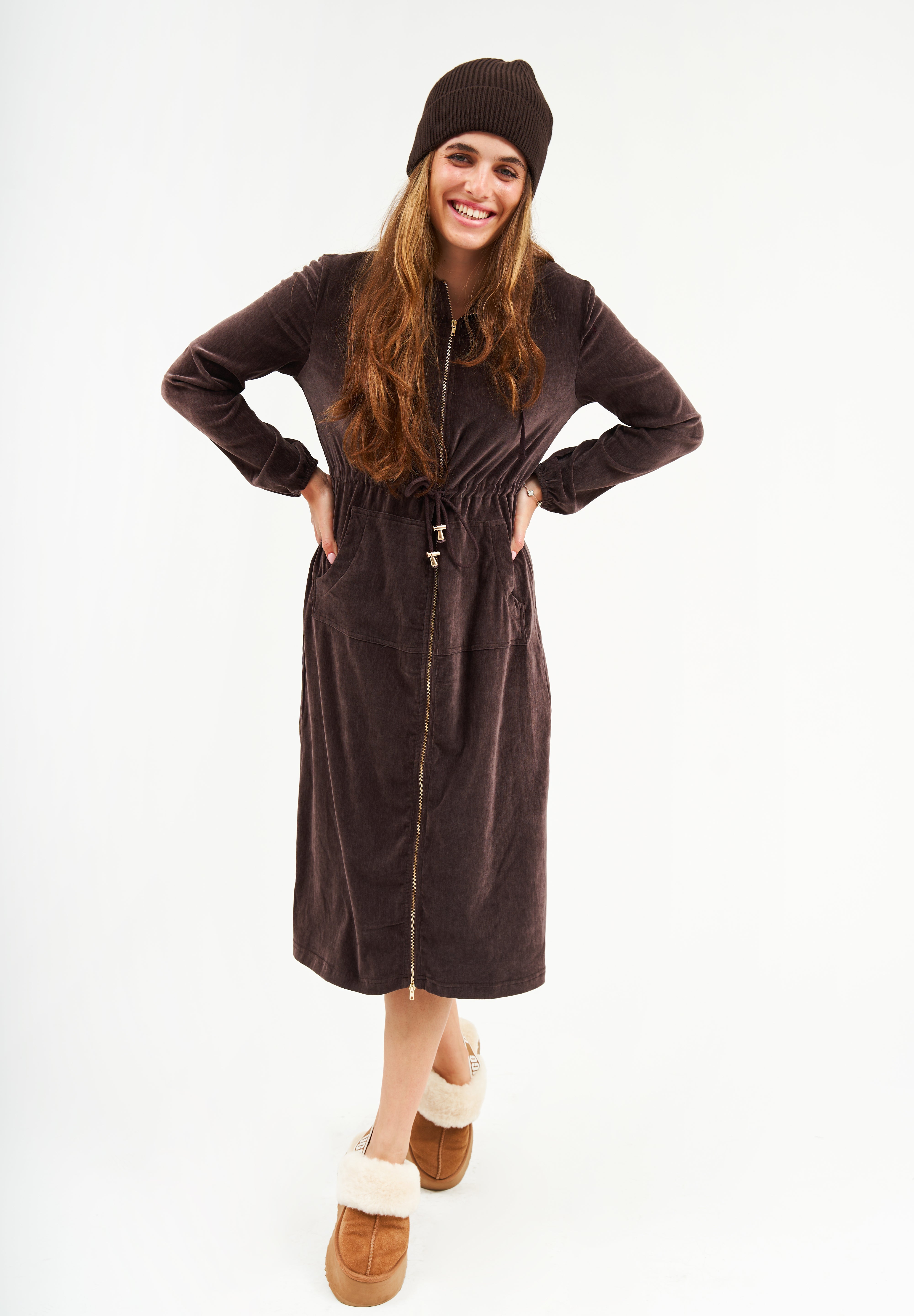 Hoodie Long Dress - Chocolate