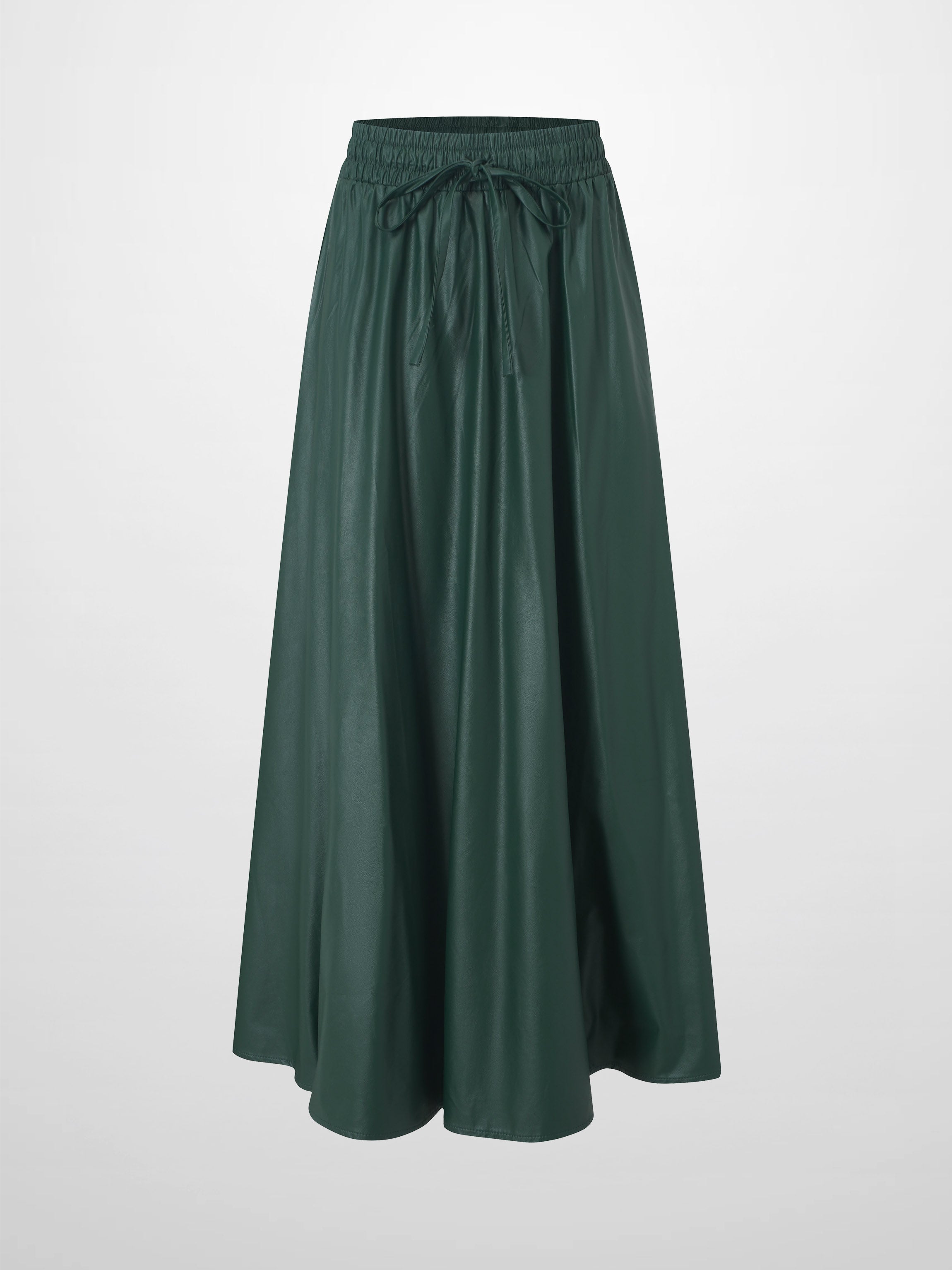 Drawstring Faux Leather Skirt-Hunter Green