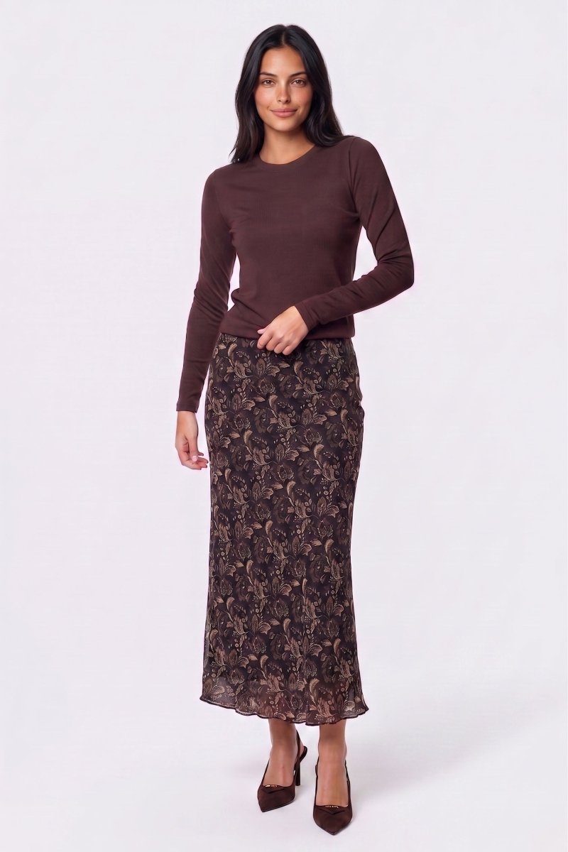 Elenia Skirt (Dark Brown Pattern)
