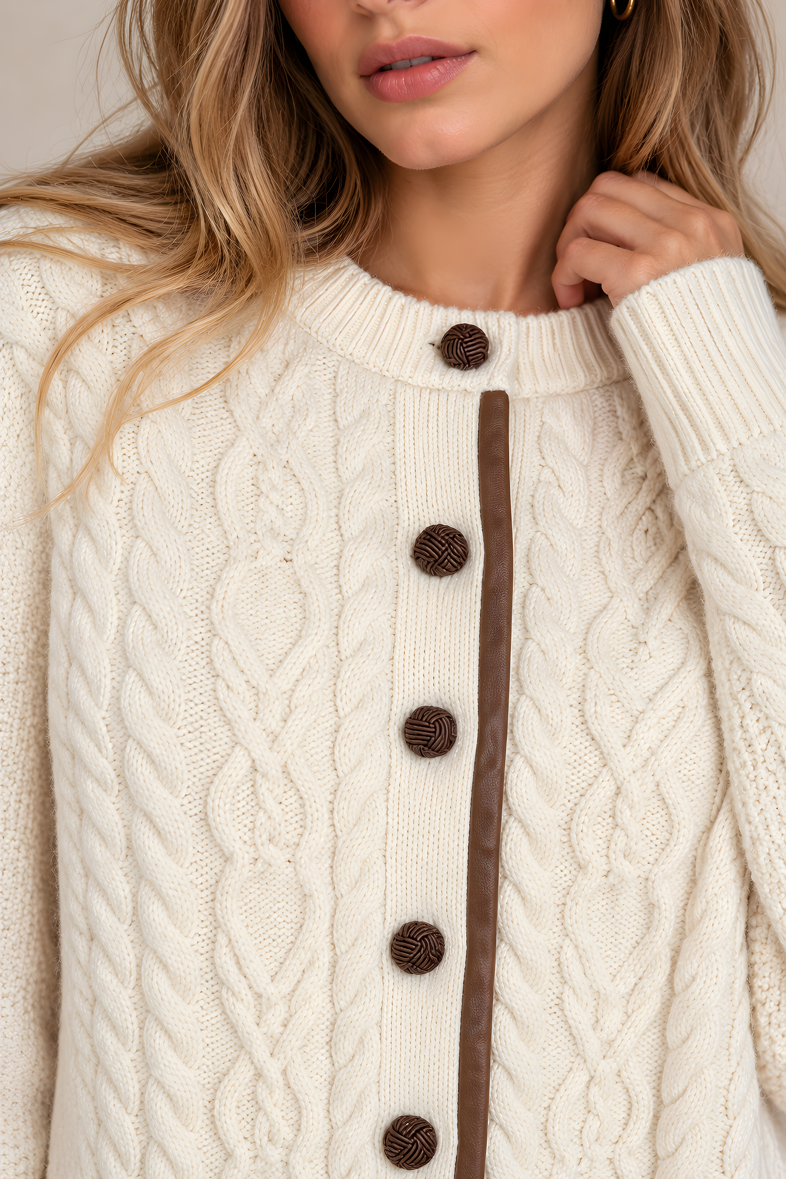 LEATHER TRIM CARDIGAN (D11)
