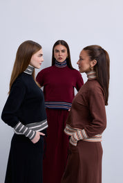Contrast Trim Mock Neck Knit Sweater