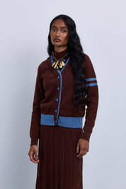 V-neck cardigan with contrast trim details