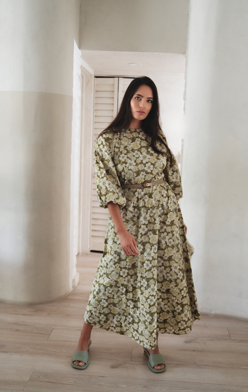 Green Floral Balloon Sleeve