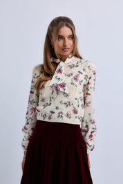 Floral Printed Neck Tie Blouse