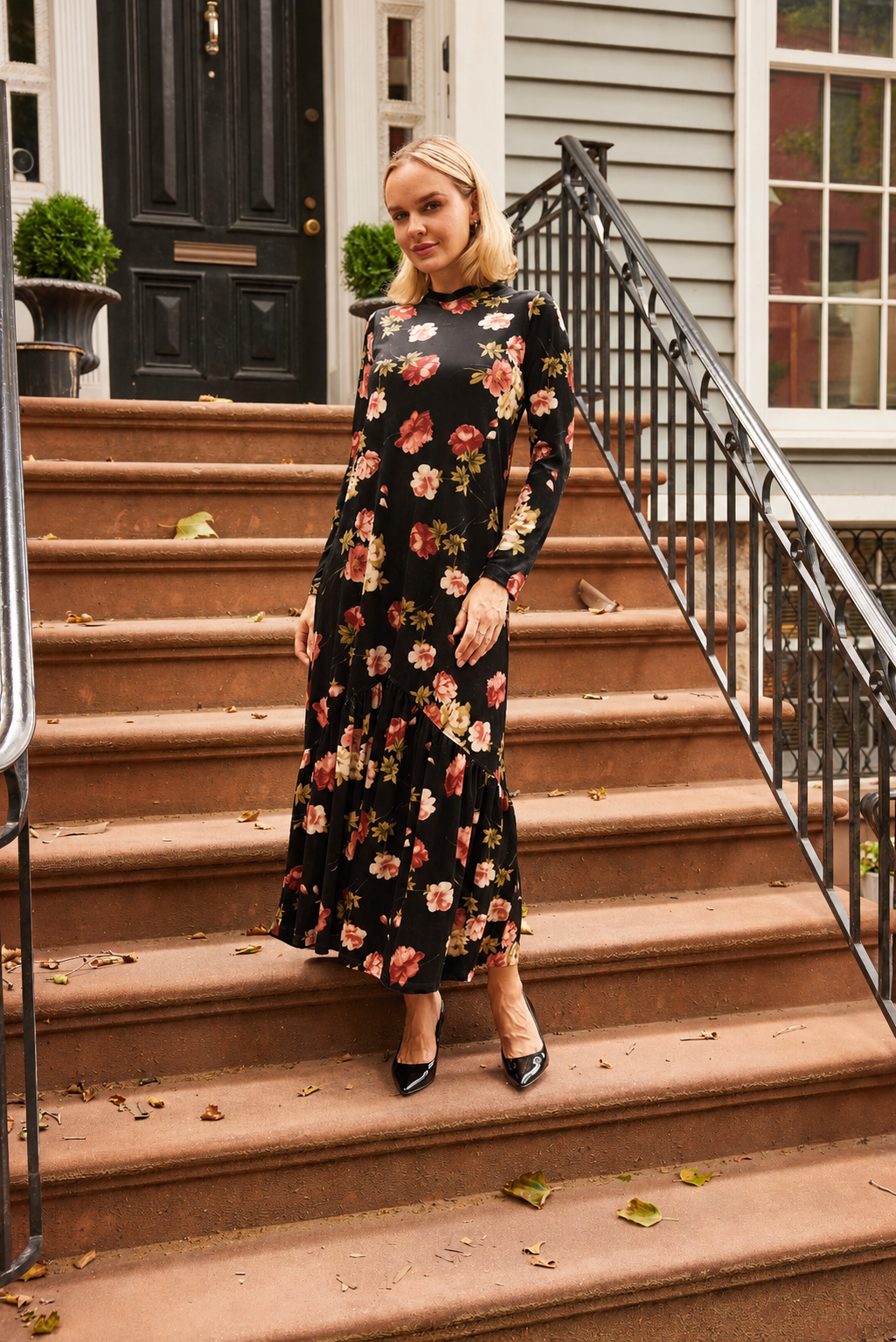 LIZ DRESS - BLACK/IVORY FLORAL