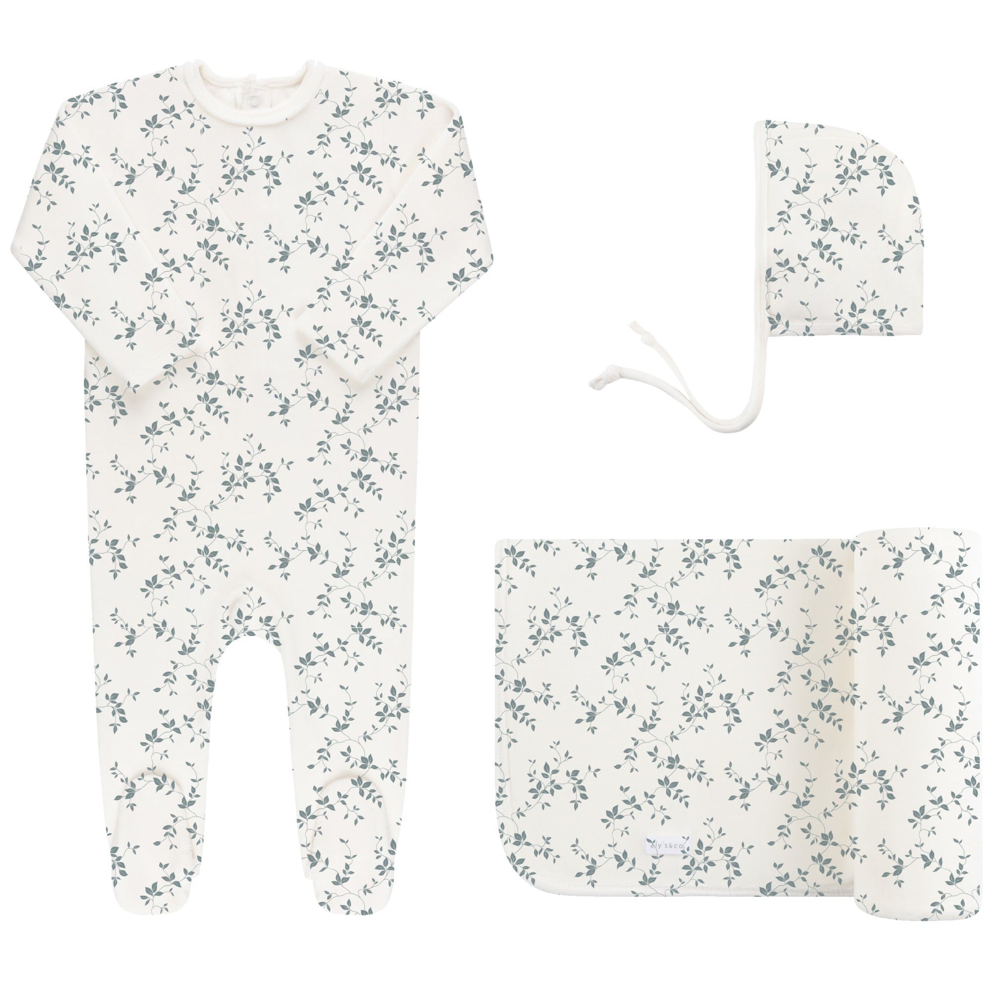 Velour Vine Pattern Collection -  Blue on Ivory