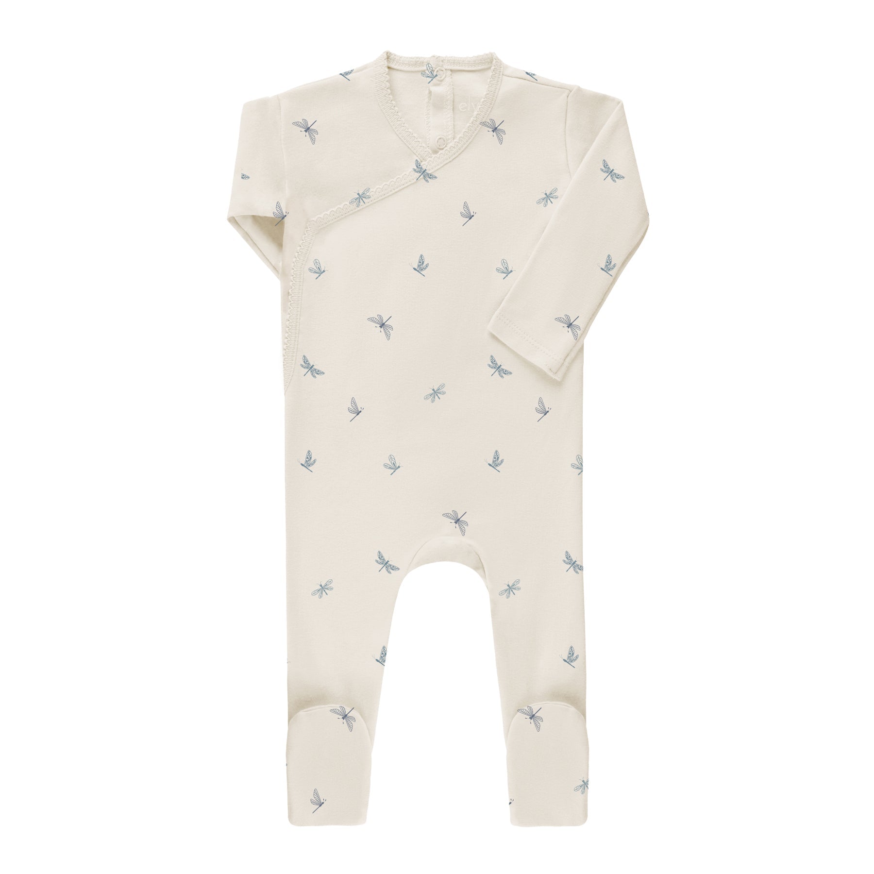Baby Boy Footie – Ivory Blue – Dragonfly
