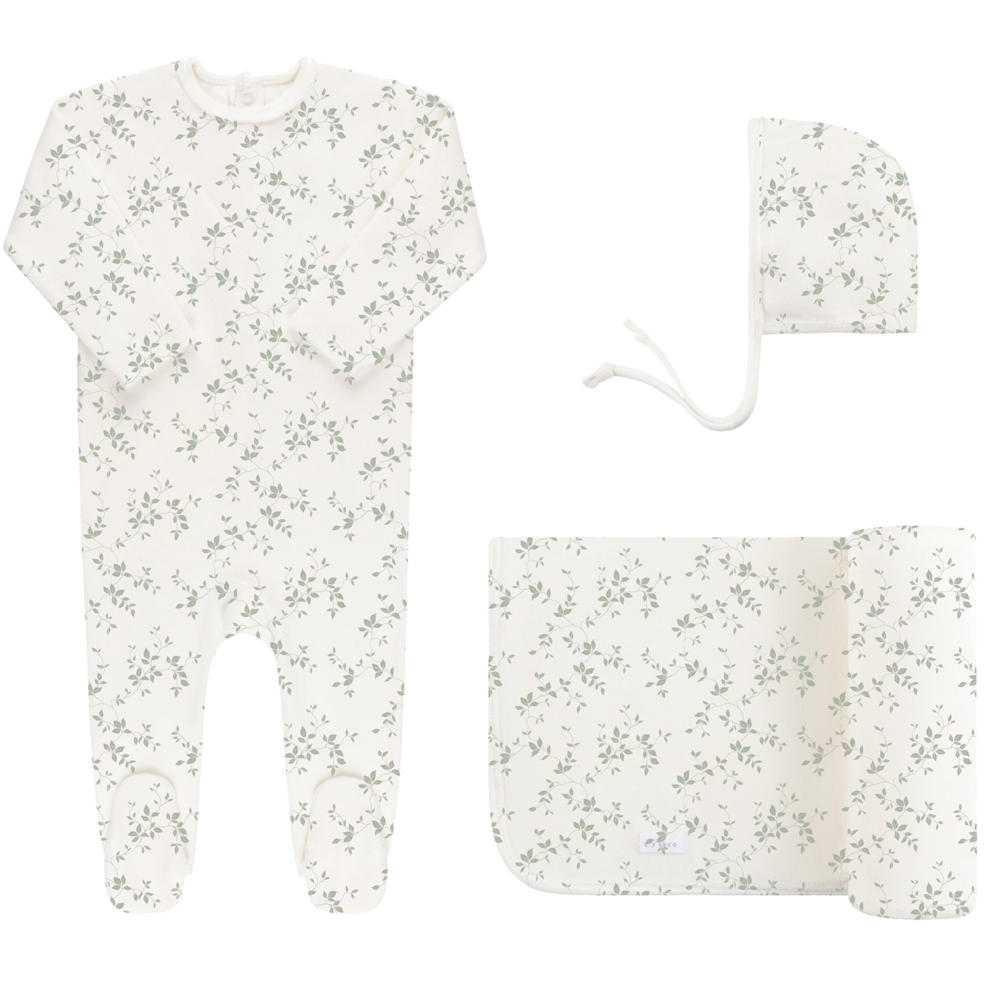 Velour Vine Pattern Collection -  Sage on Ivory