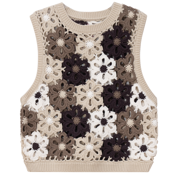 Teens Floral Cropped Crochet Vest