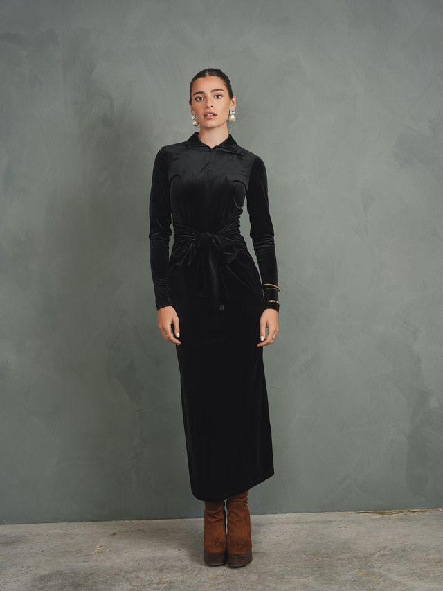 Velour Front Tie Dress
