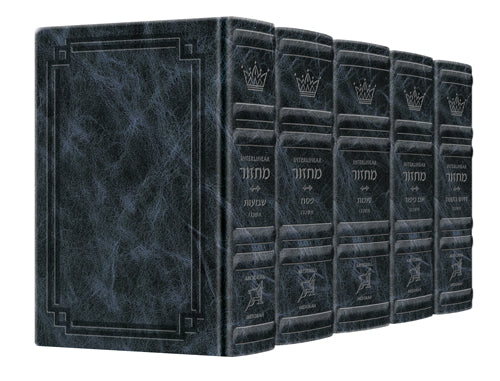 Signature Leather Collection Ashkenaz Hebrew/English Full-Size Set Navy