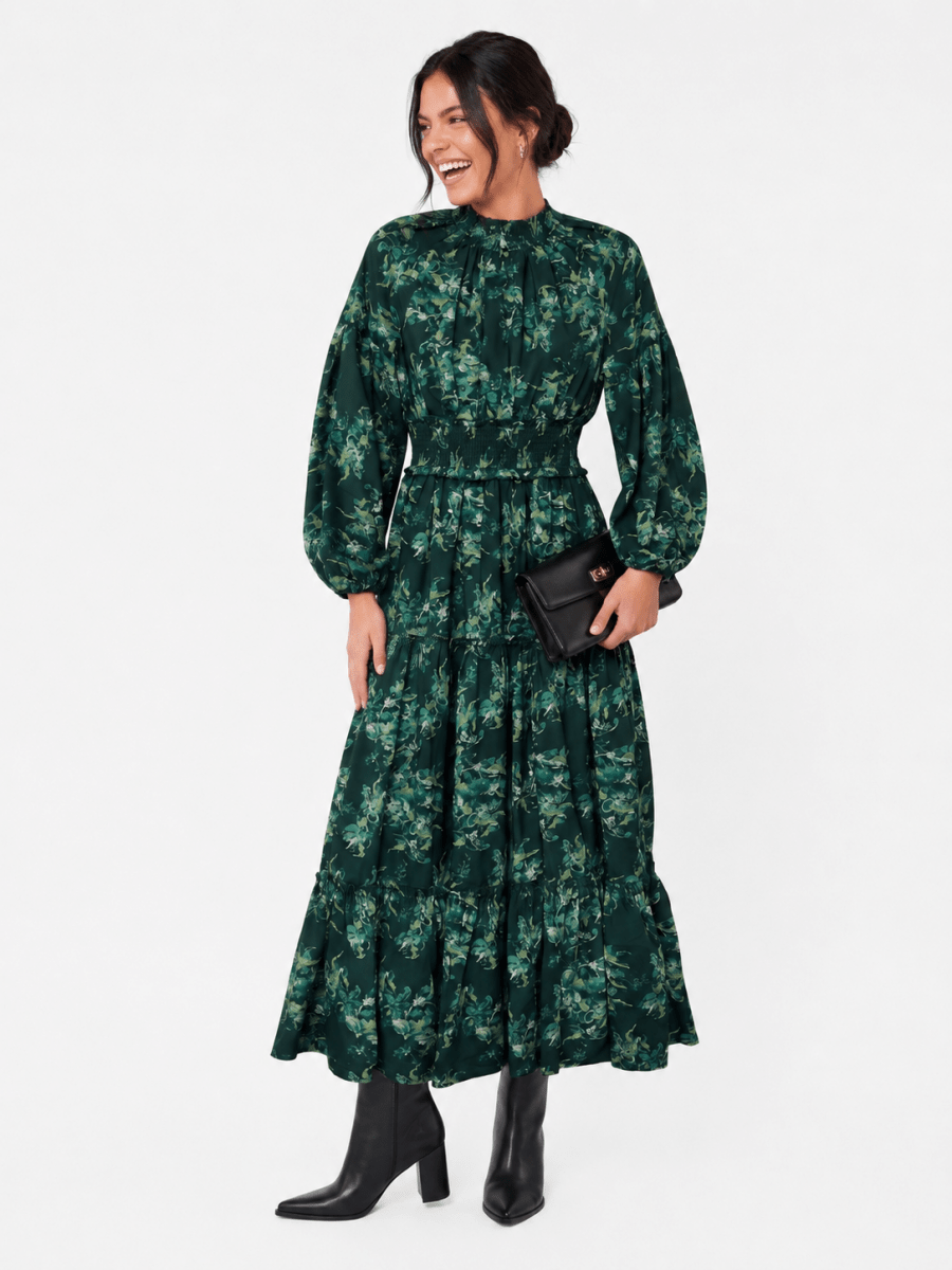 Leslie Dress (Dark Green Ground)