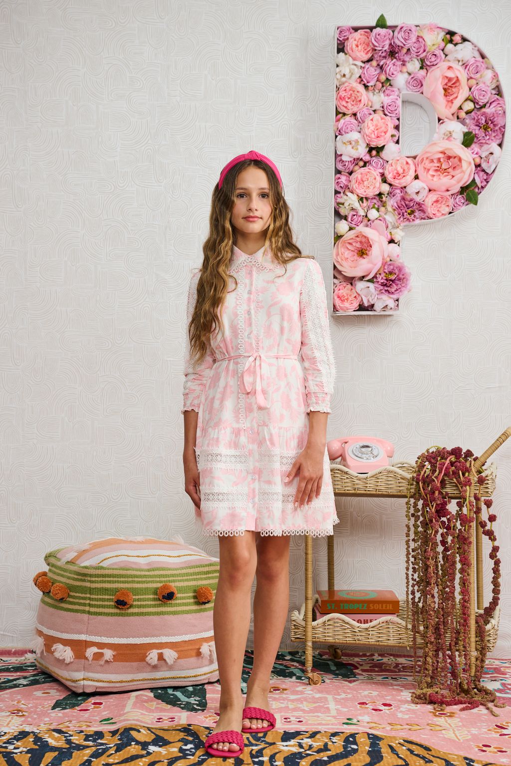 WHITE W/ LIGHT PINK FLORAL AND APPLIQUE DRESS 2312 THE ADDRESS WHITE W/ LIGHT PINK FLORAL AND APPLIQUE DRESS 2312 THE ADDRESS