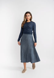 Teen Linen Midi Length Skirt With Ruffle At Bottom