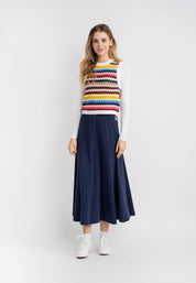 Teen Fine Rib Midi Length Panel Skirt