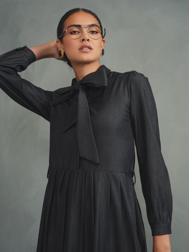 Pleated Tie Tencel Dress