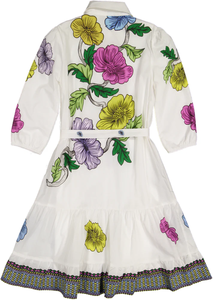 WHITE W/ LARGE VIBRANT FLORAL BUTTON DOWN DRESS 2108