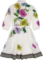 WHITE W/ LARGE VIBRANT FLORAL BUTTON DOWN DRESS 2108