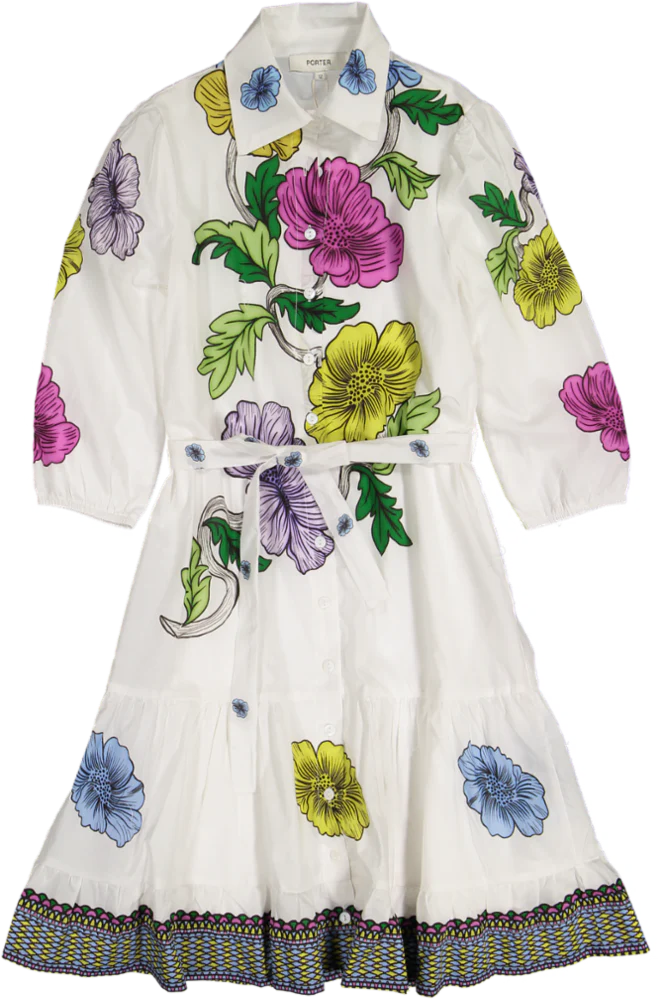 WHITE W/ LARGE VIBRANT FLORAL BUTTON DOWN DRESS 2108