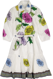 WHITE W/ LARGE VIBRANT FLORAL BUTTON DOWN DRESS 2108