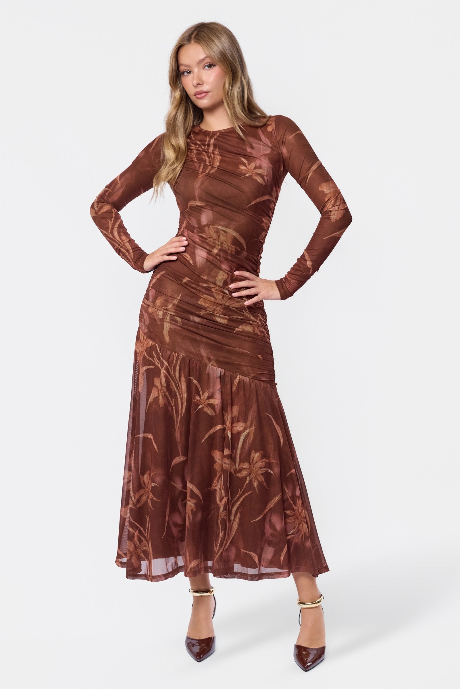 Miri Dress (Brown Flower)