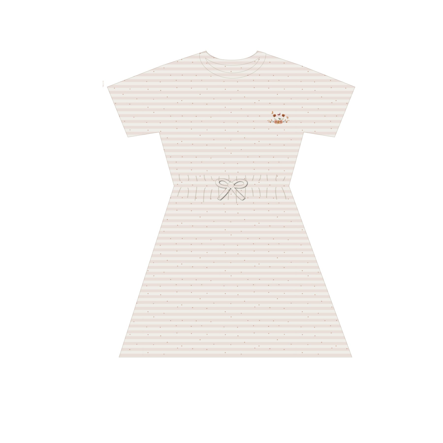 Girls Short Sleeve Dress - Ivory Pink - Floral Stripe