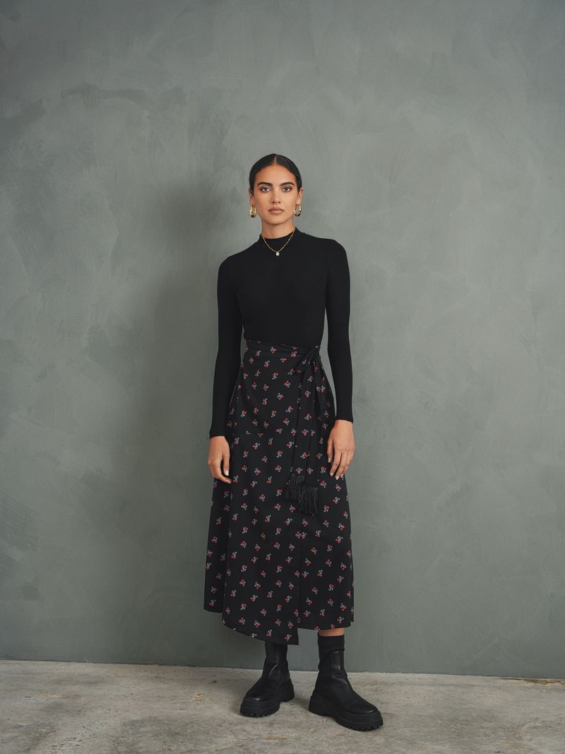 Mock Wrap Print Skirt