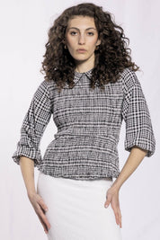 COLLARED SMOCKED TOP AVAILABLE IN 3 COLORS  (26SM10)