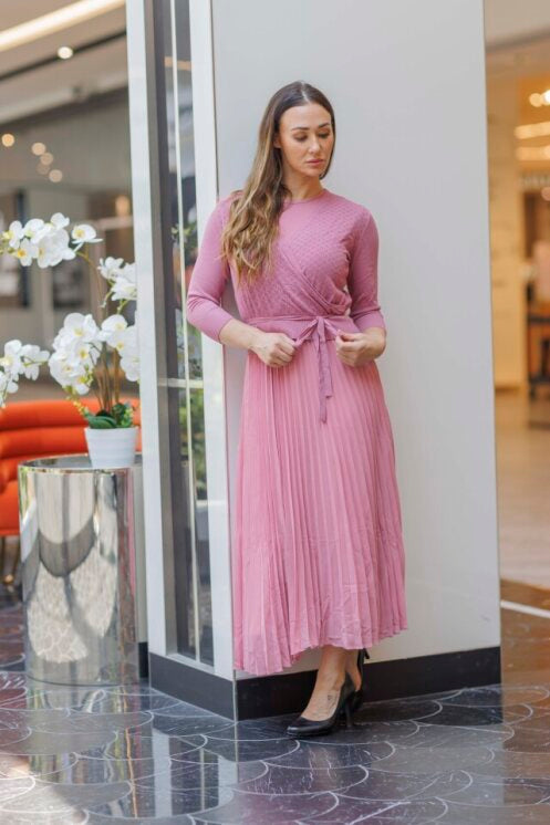 3/4 SLEEVE OPEN WEAVE MOCK WRAP SWEATER