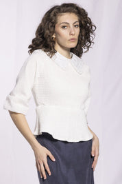 COLLARED SMOCKED TOP AVAILABLE IN 3 COLORS  (26SM10)