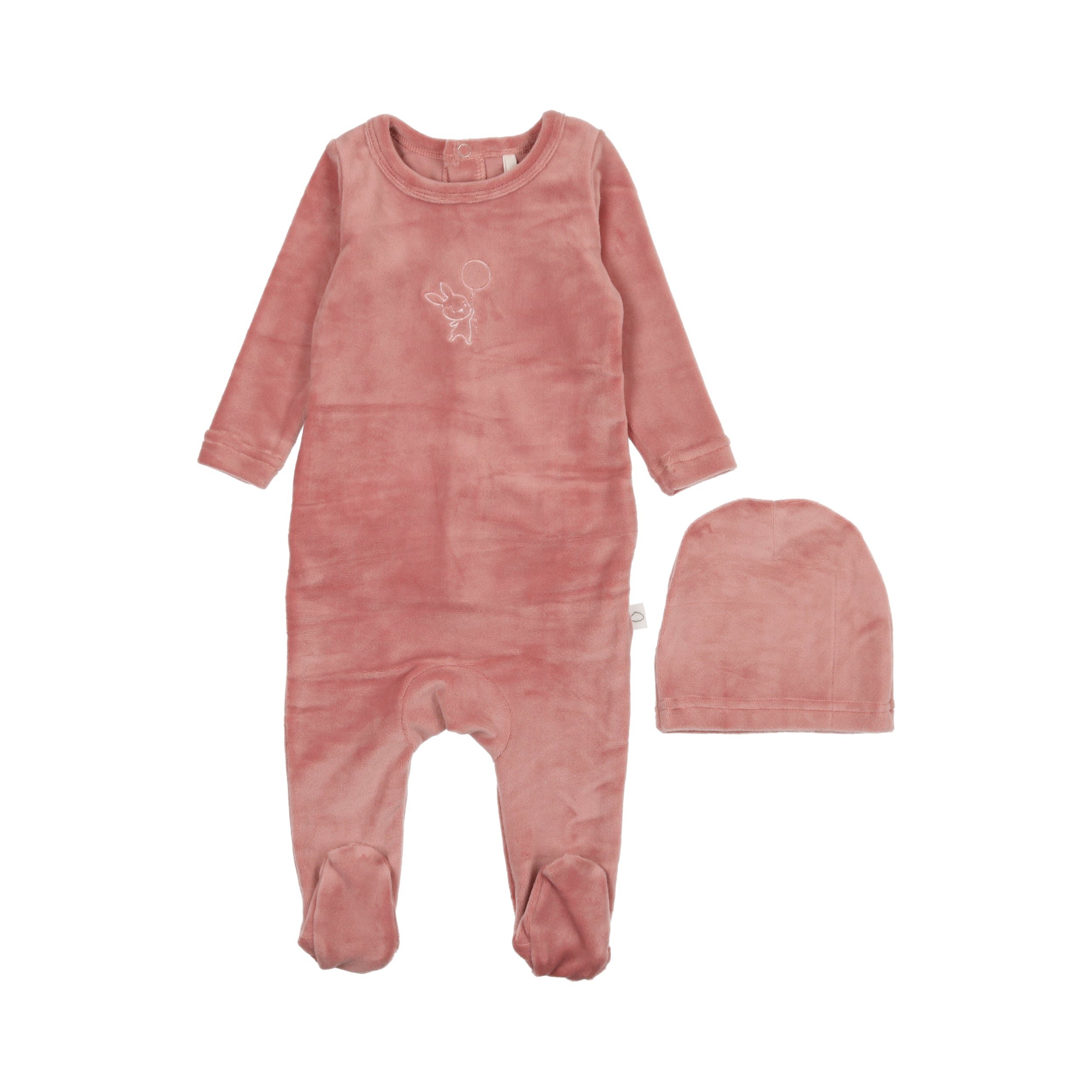 Velour Bunny Footie- Pink