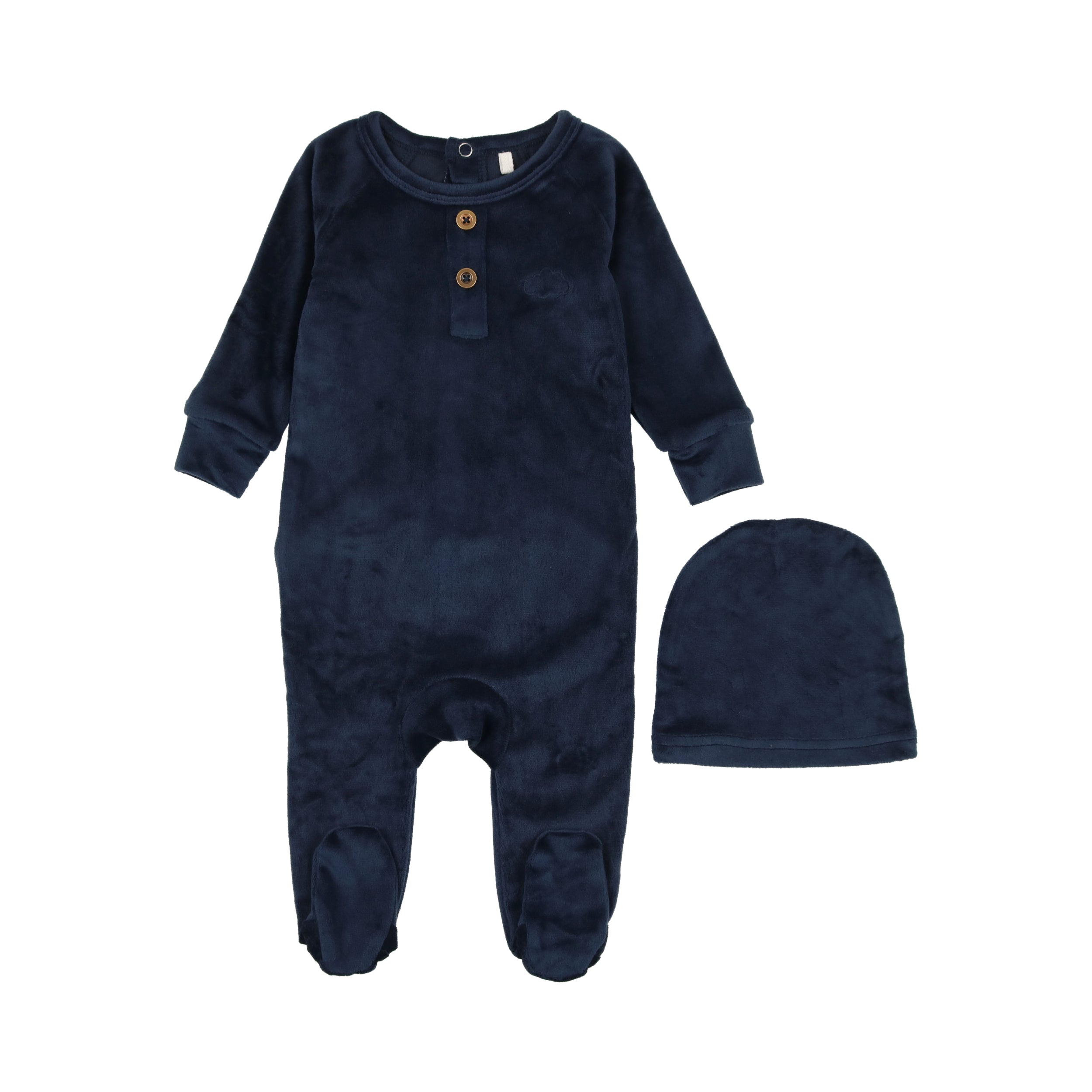 Velour Henley Footie- Midnight Blue