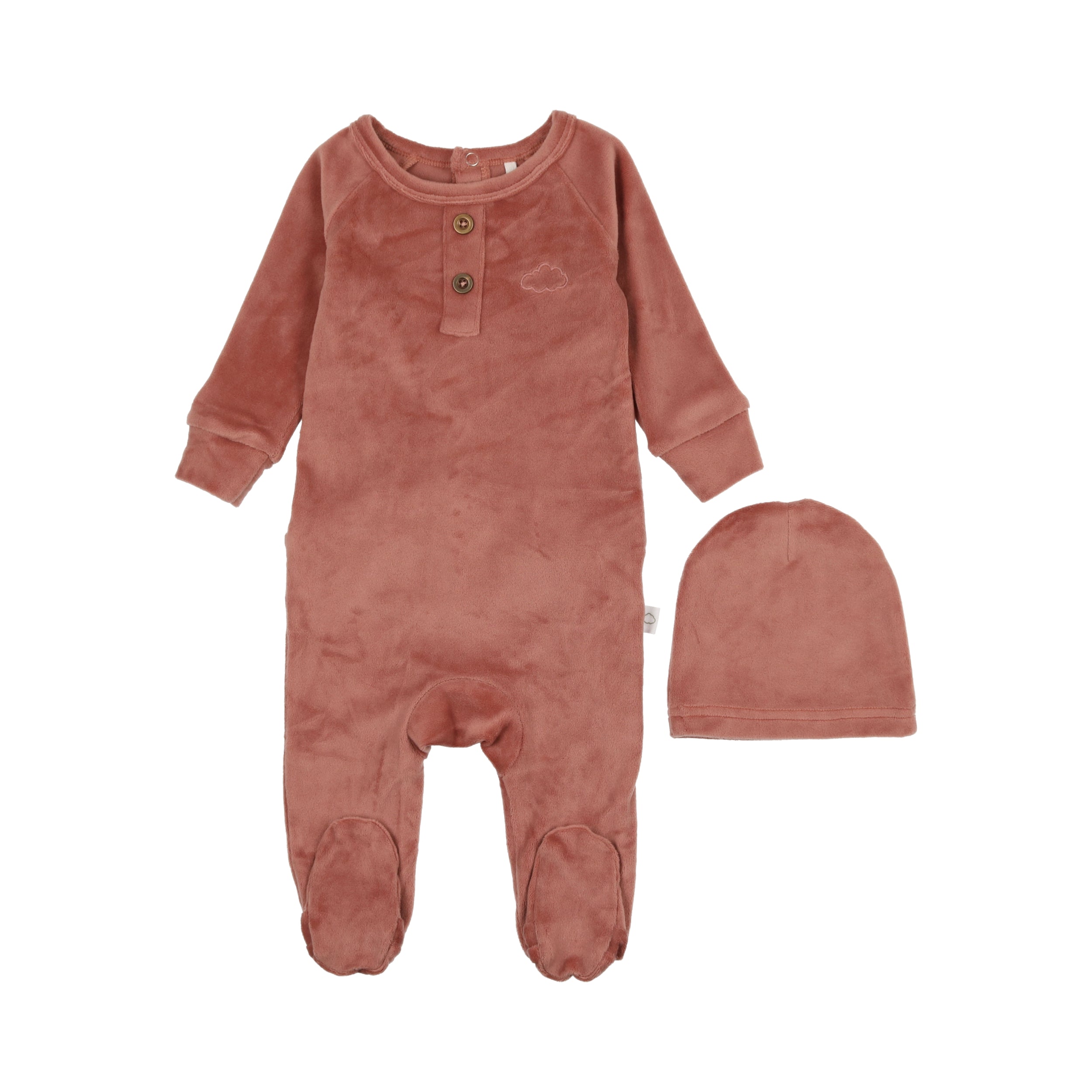 Velour Henley Footie- Dusty Rose