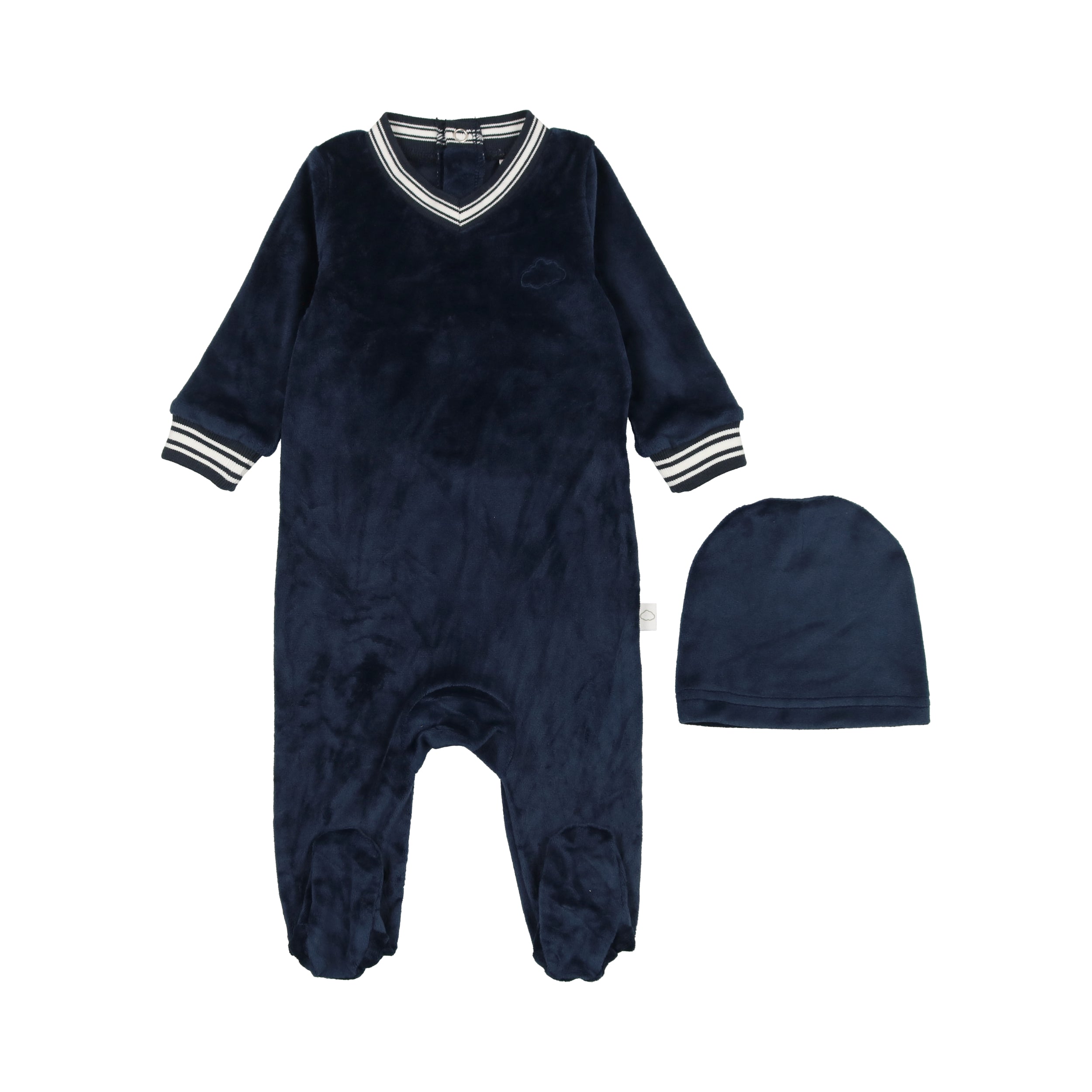 Velour Varsity Footie- Midnight Blue