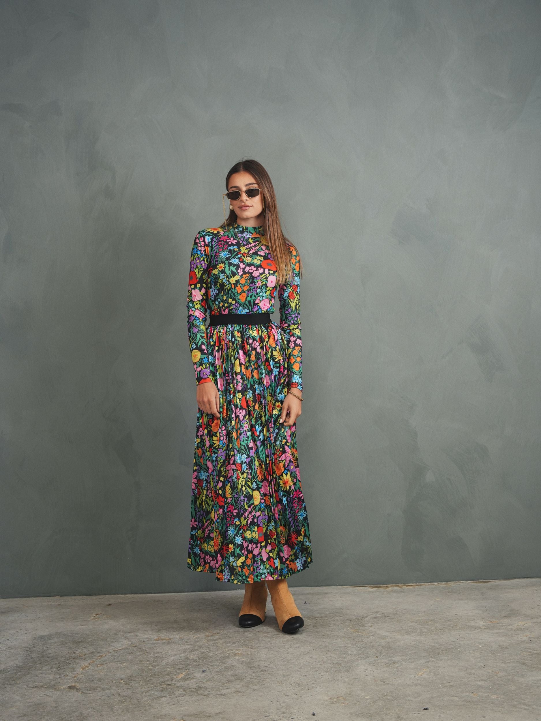 Print Pleated Skirt
