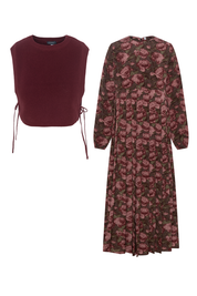Teens Floral Print Dress With Knit Vest