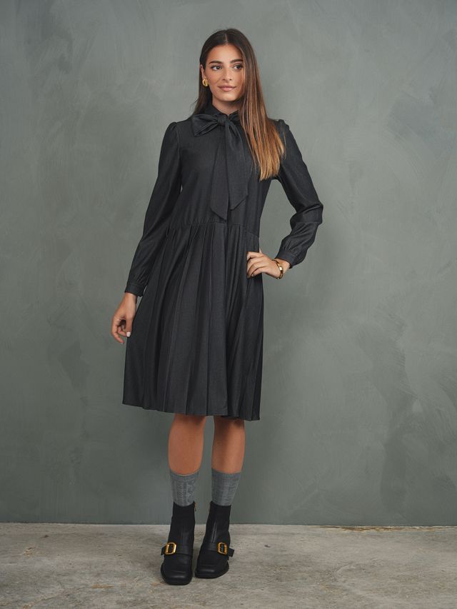Pleated Tie Tencel Dress